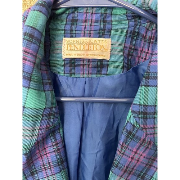 Vintage Pendleton One Button Green Blue Blazer Women’s Size 14 - Picture 3 of 8